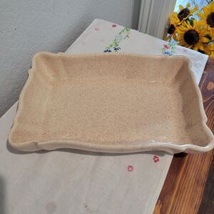 Vintage Speckled Tan Haeger Rectangle Tray Serving Dish 11”x7.5” 2.25” Deep USA